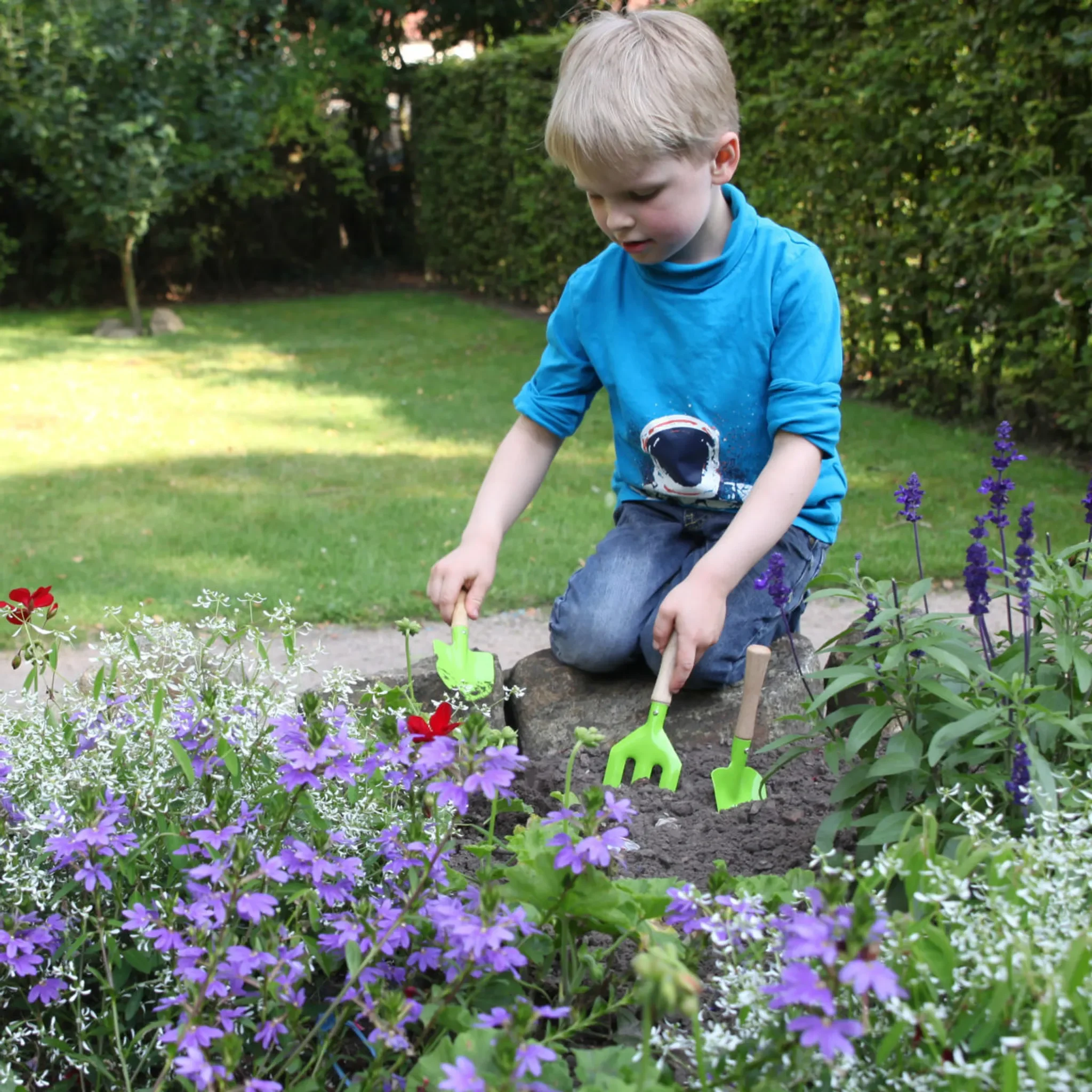 Kinder-Gartenwerkzeug 3er-Set – Schaufeln & Rechen, grün